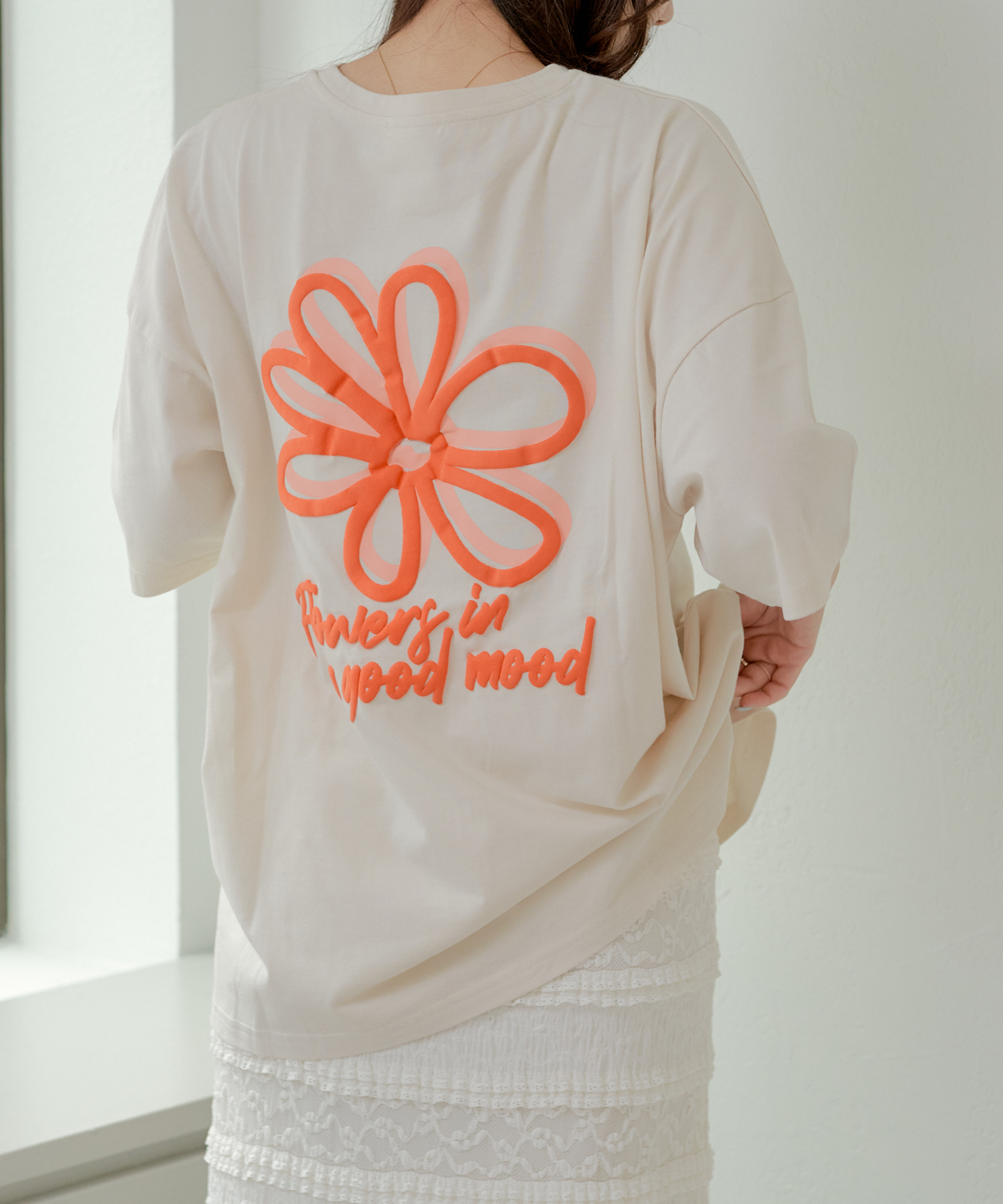 クーポン】手書き花&ロゴ発泡プリントBIGT Tシャツ カットソー