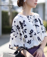 Sawa a la mode/黒花浮き立つドルマンシャツブラウス　レディース 大人 上品/506091313