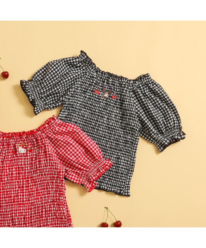 Ameri VINTAGE - MEER.  シャーリングパワーショルダートップス　クリーム 3color 】 ダブルシャーリングリボンスクエアネックトップス