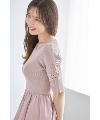 tocco closet/フラワー刺繍スリーブリブニット×タフタドッキングワンピース/506065382