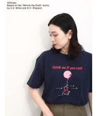 Samansa Mos2 blue/【Disney】くまのプーさん/ロゴ×アートTシャツ/506092227