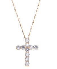 JEWELRY SELECTION/K18ゴールド 天然ダイヤモンド 計1ctアップ クロスネックレス 鑑別書付 【K18PG ピンクゴールド】/506092361