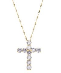 JEWELRY SELECTION/K18ゴールド 天然ダイヤモンド 計1ctアップ クロスネックレス 鑑別書付 【K18YG イエローゴールド】/506092362