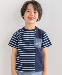 BeBe/無地×ボーダー切り替えダンガリーポケット半袖Tシャツ(80~160cm)/506081678