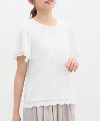 Honeys/半袖前身頃レースＴ トップス Tシャツ カットソー レディース 白 大人可愛い /506084603