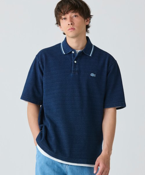 ラコステ LACOSTE 配色リブニットインディゴポロシャツ(506096131 
