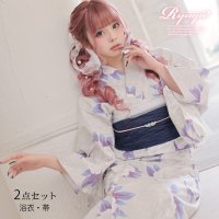 Rew-You/リューユ Rew－You 浴衣 グレー 花柄 くすみ 大人かわいい 牡丹 ギャル浴衣 あいさ 今日好き 青 2点セット Ryuyu/506096515