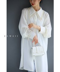 CAWAII/襟袖に揺れるデコレーションパールのロングシャツ/506097037