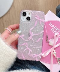 shopnikoniko/ストラップ付 リボングリッター iPhone 15 14 スマホケース ma 【即納】バレエコア Y2K iPhoneケース 韓国スマホケース リボンリボン柄 /506097386