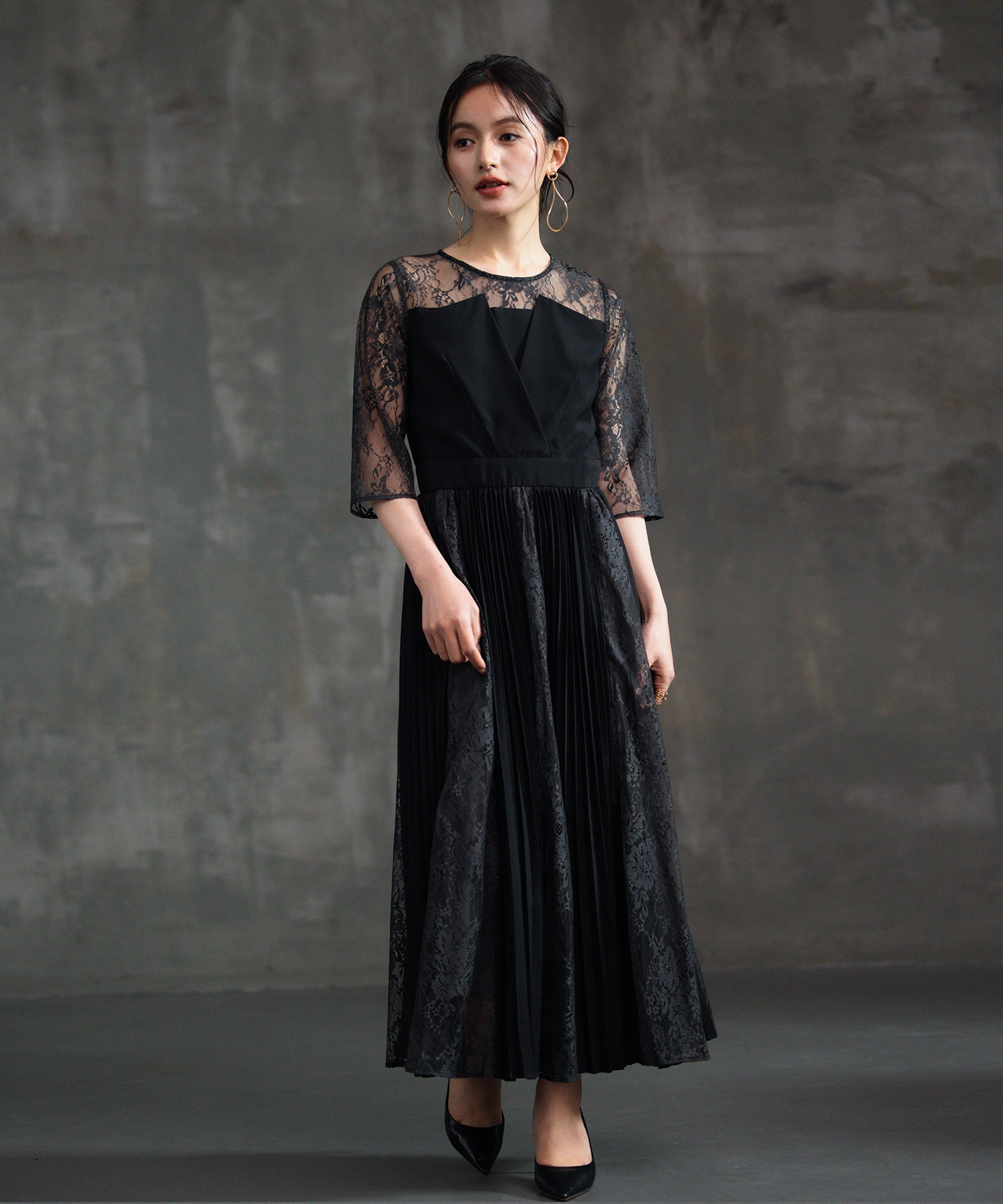 ドレスプラス DRESS+ ワンピース ドレス レース袖 ミモレ丈 結婚式 披露宴 食事会(504629379) | ドレス プラス(DRESS+)  - d fashion