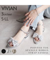 VIVIAN/ポインテッドトゥスパンコールリボンストラップサンダル/506092309