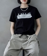 etoll./etoll. エトル ロゴ×シルバー箔プリントTシャツ トップス Tシャツ 半袖 ロゴT プリントT 綿100 綿 コットンT クルーネック 丸首T プルオーバ/506098556