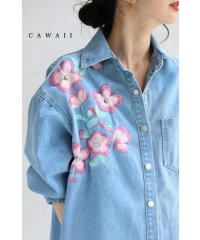CAWAII/ビジュー輝く花刺繍の柔らかデニムシャツトップス/506099181