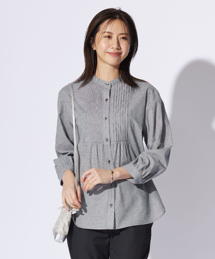 J.PRESS LADIES - J.PRESS LADIES 【洗える】BEZ ピンチェック ブラウス　麻混 セール】【洗える】BEZピンチェック ピンタック ブラウス