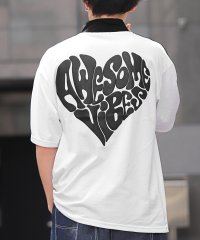 LUXSTYLE/ハート発泡プリント2本ラインハーフZIP半袖Tシャツ/Tシャツ メンズ 半袖 ハーフジップ ライン 配色 ハート 発泡プリント トップス/506099921