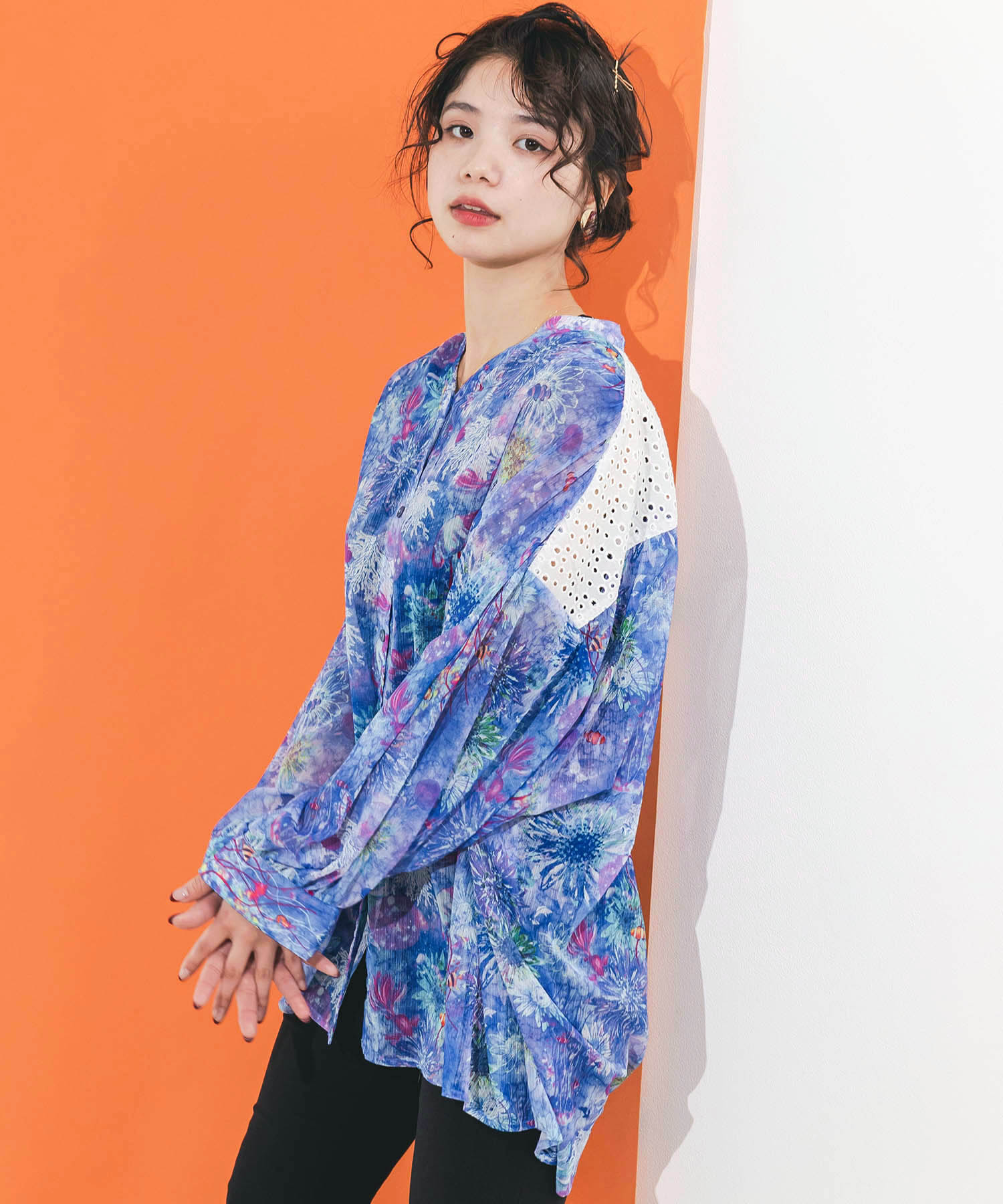 セール 50%OFF】スカラー ScoLar クラゲ花柄 楊柳シフォン