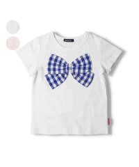 moujonjon/【子供服】 moujonjon (ムージョンジョン) ギンガム・ストライプリボン半袖Tシャツ 80cm～140cm M42811/506100369