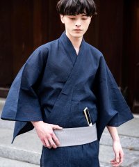 Rocky Monroe/ロッキーモンロー Rocky Monroe 浴衣 メンズ セット 黒 下駄 扇子 帯 着物 和服 しじら織り 平織り 4点セット ブラック グレー ネイビー 男/506100745