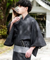 Rocky Monroe/ロッキーモンロー Rocky Monroe 浴衣 メンズ セット 黒 下駄 扇子 帯 着物 和服 しじら織り 平織り 4点セット ブラック グレー ネイビー 男/506100745
