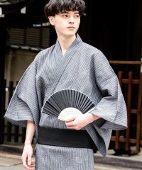 Rocky Monroe/ロッキーモンロー Rocky Monroe 浴衣 メンズ セット 黒 下駄 扇子 帯 着物 和服 しじら織り 平織り 4点セット ブラック グレー ネイビー 男/506100745
