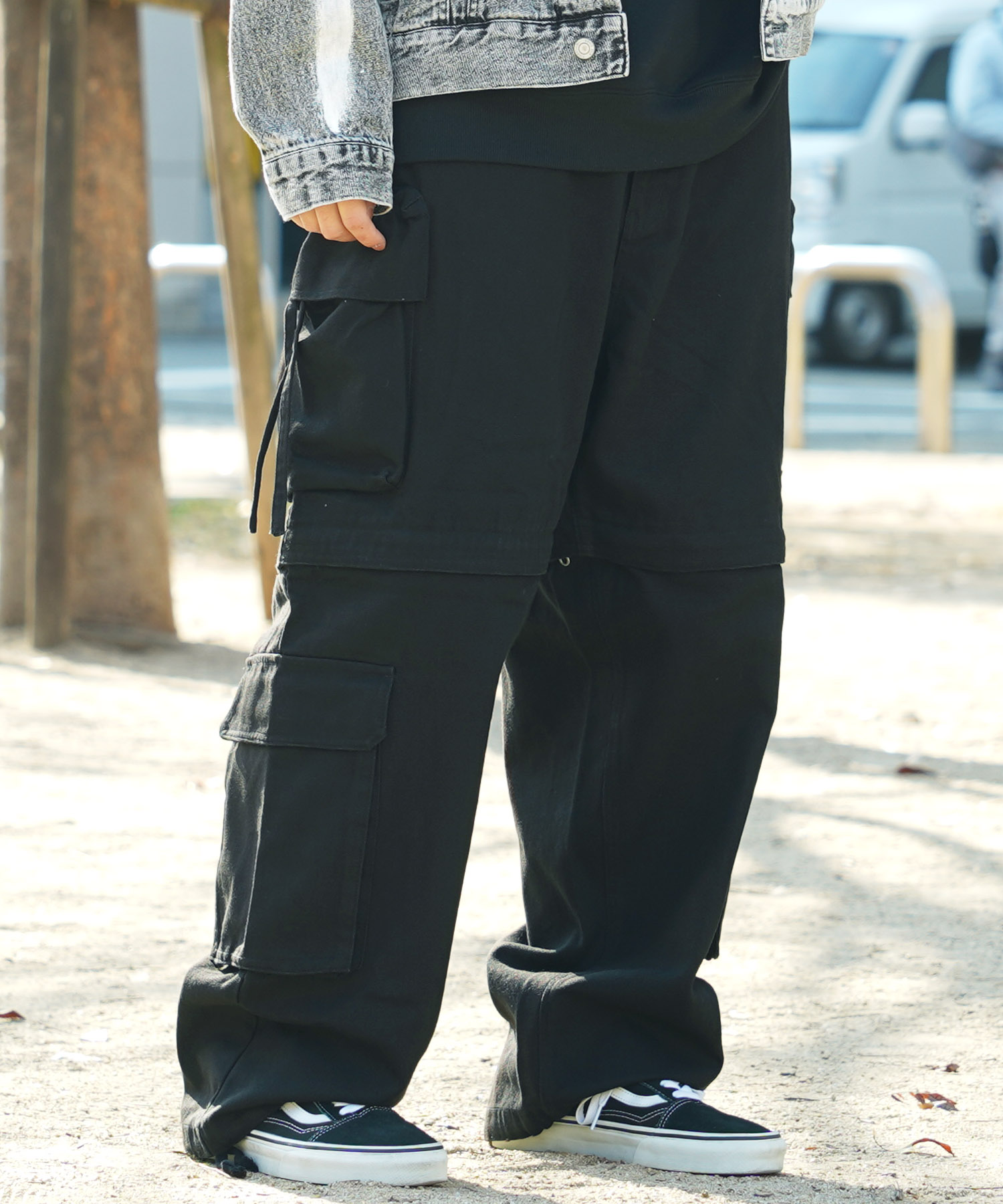 【関税込み】OPEN YY ブラック ロールウエスト カーゴパンツ 早期完売☆OPEN YY☆WASHED ROLLED CARGO PANTS カーゴパンツ黒