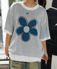 1111clothing/ワンフォークロージング 1111clothing ◆フラワーモチーフ サマーニット◆ニット 半袖 メンズ ニット 夏 レディース ニット 五分袖 ニットT 半袖/506103600