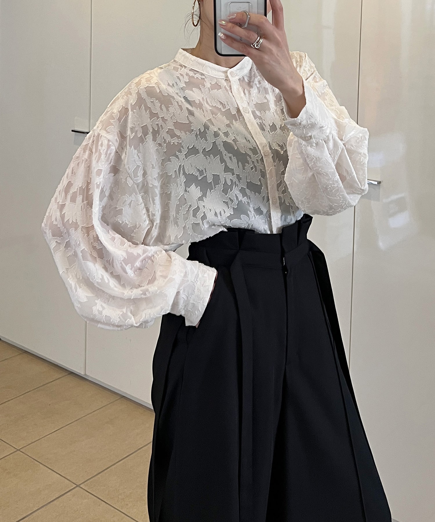 ミエリ インヴァリアント MIELI INVARIANT Jacquard Sheer Shirt