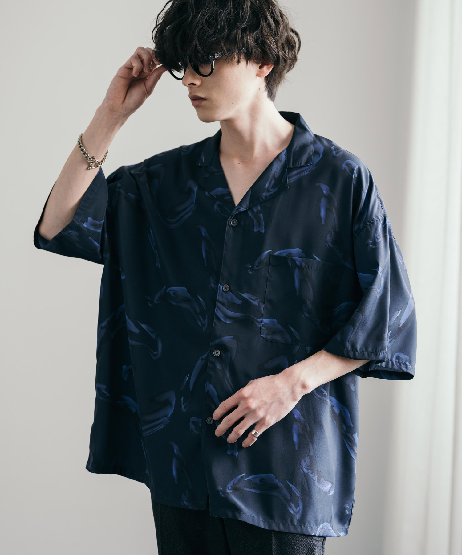エトロ　アロハシャツ SizeMAX】Kansai 接触冷感 幾何学柄プリントアロハシャツ【AOKI