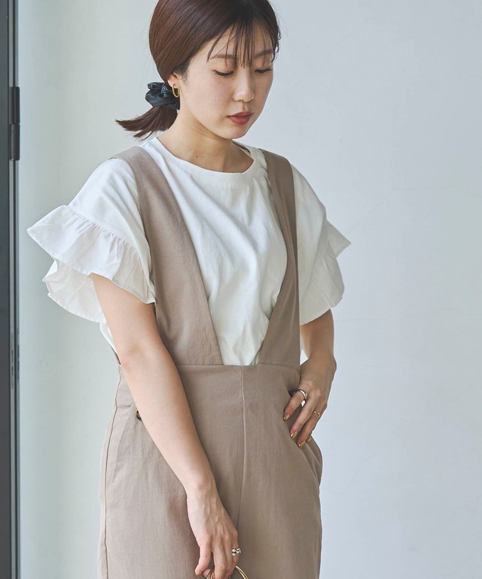 売れ筋商品|||タハリエーエスエル  カットソー トップス レディース Women's Cotton Faux-Wrap Top Ivory Eclat one】フリンジ ジャガード カットソー ノースリーブ