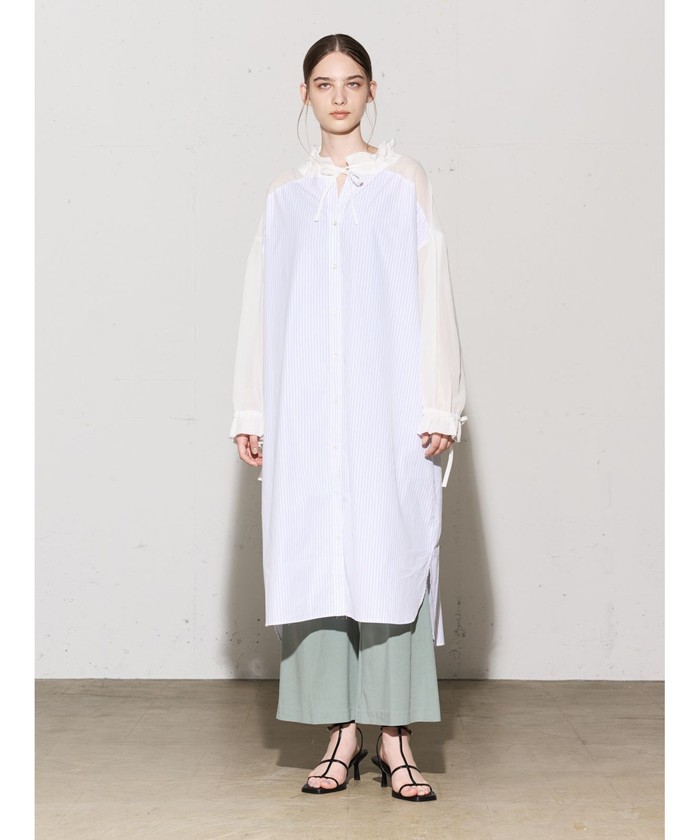 セール】MIDIUMISOLID for Ladies シアー切替シャツワンピース