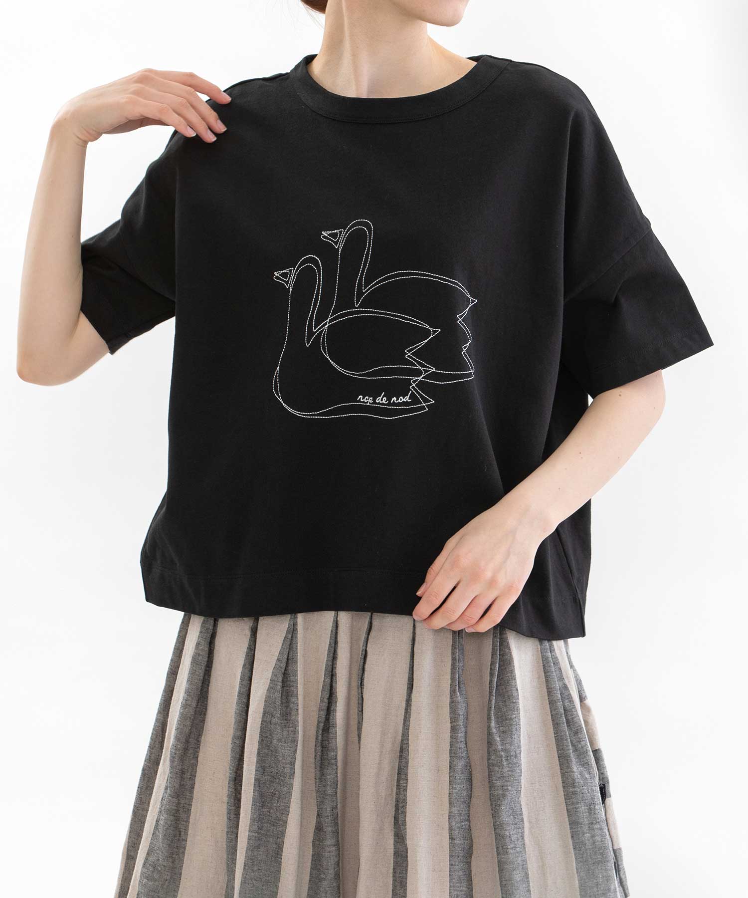 セール】ノップドゥノッド nop de nod USコットンスワン刺繍T