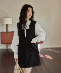 RINRE/韓国 ファッション ポケットリボンノースリーブミディドレス/506121129