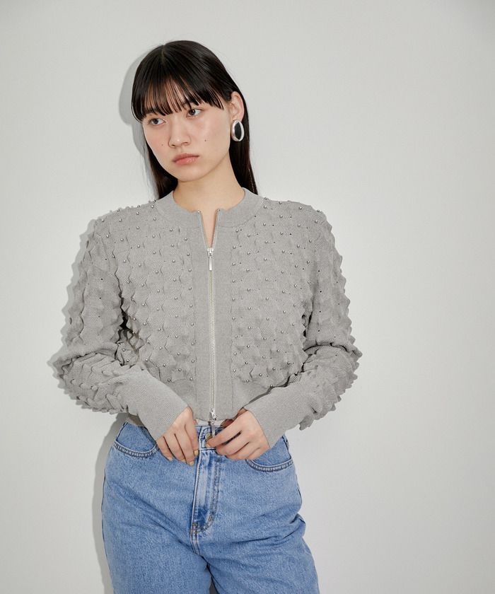 アダムエロペ パターンニットメタルカーディガン 黒　ニット　zip アダムエロペ パターンニットメタルカーディガン 黒 ニット