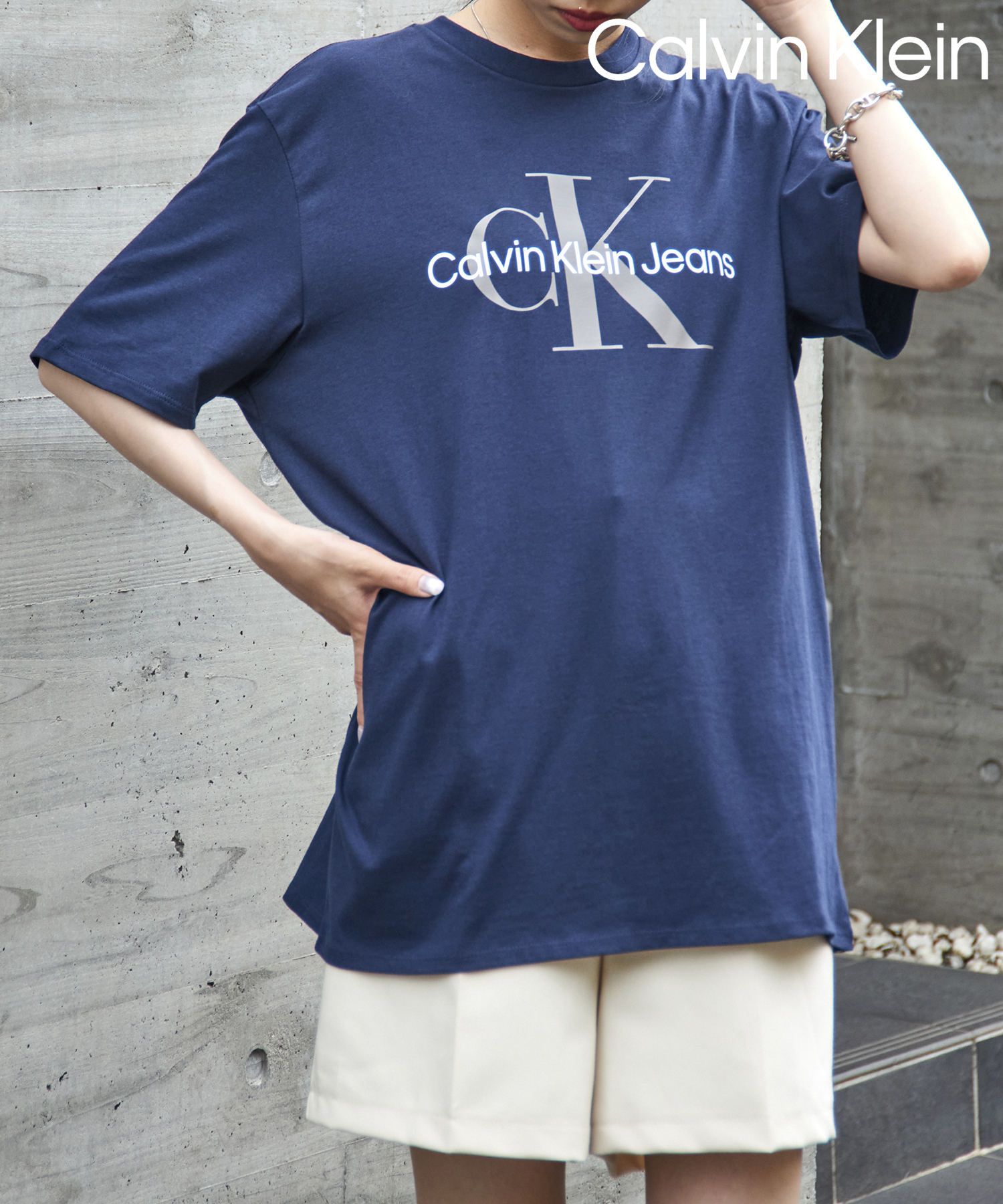 カルバン クライン    フロントロゴ プリント Tシャツ 半袖 クルーネック 40DC813 （ブルー） カルバン クライン Calvin Klein フロントロゴ プリント Tシャツ