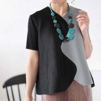 Sawa a la mode/サワアラモード Sawa a la mode 波打つバイカラーに惚れるプリーツトップス/506122491