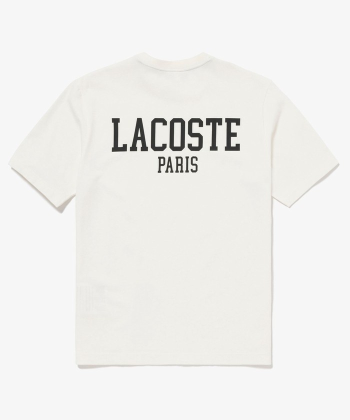 LACOSTE★半袖 ロゴ クルーネック バックプリント Tシャツ★白★ ヘビーウェイト オーバーサイズバックプリントベーシック半袖T