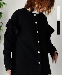 ARGO TOKYO/Ruffle Sleeve Pearl Button Jacket 21108 フリルスリーブパールボタンジャケット　オーバージャケット　ウールジャケット　フリ/505676798