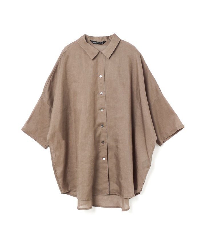 428y*美品 ミズイロインド リネン混 ハーフスリーブワイド シャツ.