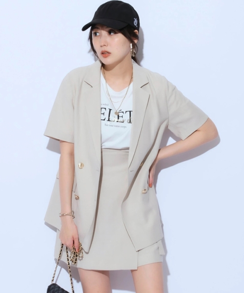 【MOMO☆SALE開催中¨̮♡︎】マイストラーダ　リネン半袖ジャケット 半袖ジャケット（その他アウター）｜Mystrada（マイストラーダ