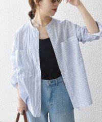 SHIPS any WOMEN/SHIPS any:〈洗濯機可能〉リネンミックス スタンドカラー ポケット シャツ（ストライプ）/506126206