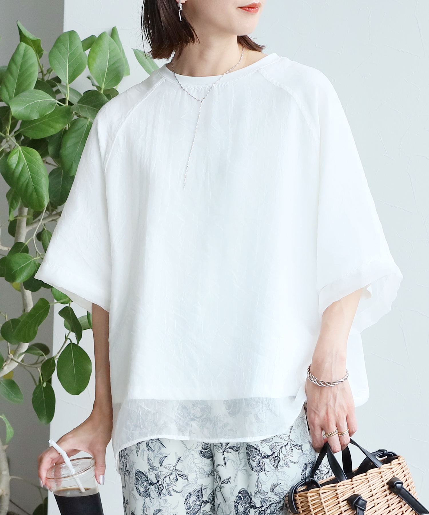 レカ reca オーガンジー重ねラグラン半袖Tシャツ(day252630) （オフホワイト） レカ reca オーガンジー重ねラグラン半袖Tシャツ（day252630
