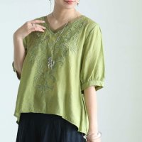 Sawa a la mode/サワアラモード Sawa a la mode 爽やかな草花刺繍のシャツブラウス/506167861
