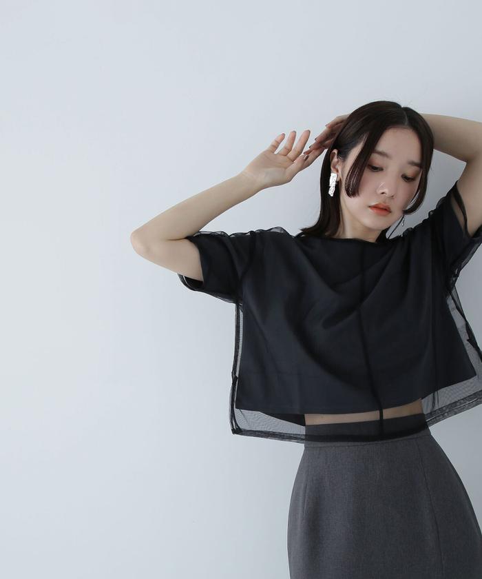 NATURAL BEAUTY BASIC｜カットソーレイヤードチュールワンピース