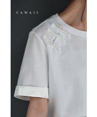 CAWAII/刺繍袖のチャイナボタンTシャツトップス/506169998