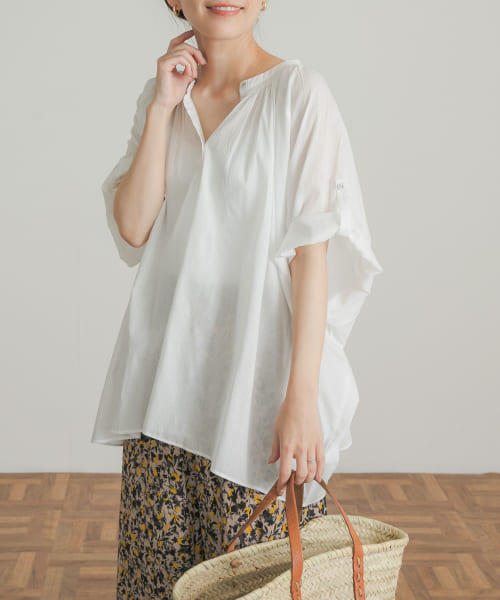 セール 30%OFF】コットンボイルロールアップスリーブブラウス
