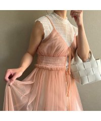 JUNOAH/ジュノア JUNOAH 前リボンチュールレイヤードキャミワンピース/505903323
