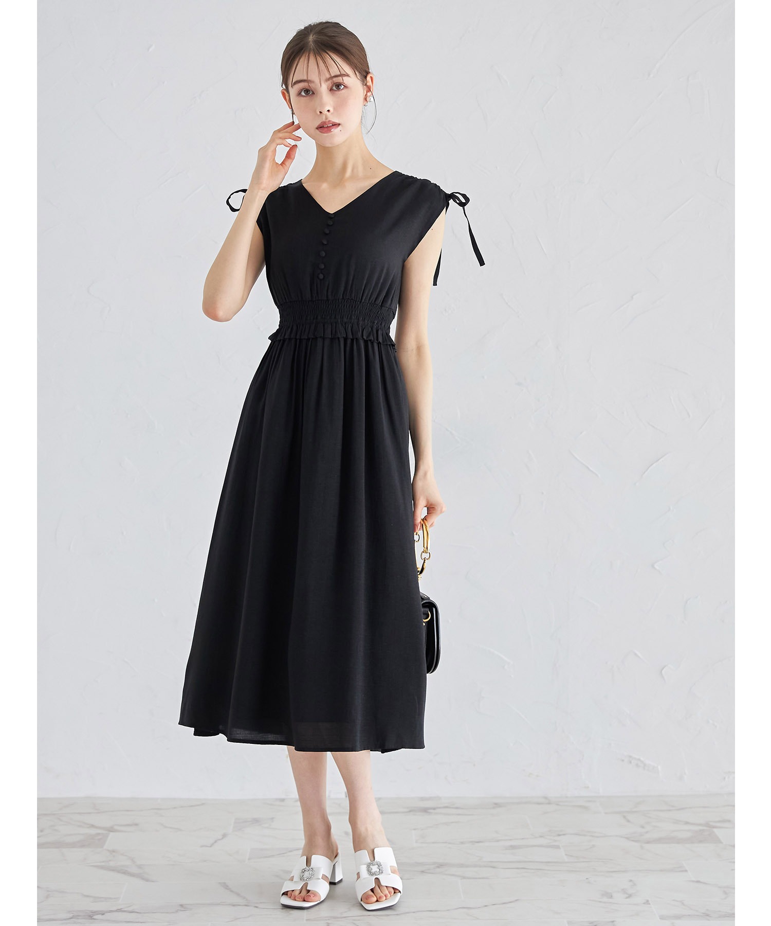 CHICWISH(シックウィッシュ)｜肩リボン刺繍シャーリングドレス クーポン】【セール 50%OFF】トッコクローゼット tocco closet