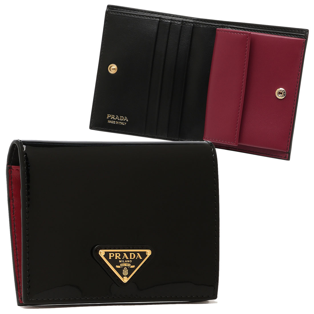 プラダ PRADA 二つ折り財布 トライアングルロゴ ブラック レッド プラダ PRADA 二つ折り財布 トライアングルロゴ ブラック レッド
