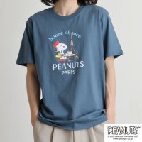  PEANUTS/ピーナッツ PEANUTS スヌーピー Tシャツ 半袖 トップス 旅行 旅 フランス ウッドストック プリント SNOOPY PEANUTS ブルーストーン L/506201064