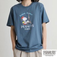  PEANUTS/スヌーピー Tシャツ 半袖 トップス 旅行 旅 フランス ウッドストック プリント SNOOPY PEANUTS ブルーストーン LL/506201064